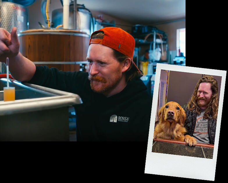 Marty Vollmer at Bonsai Brewery with his dog Kal